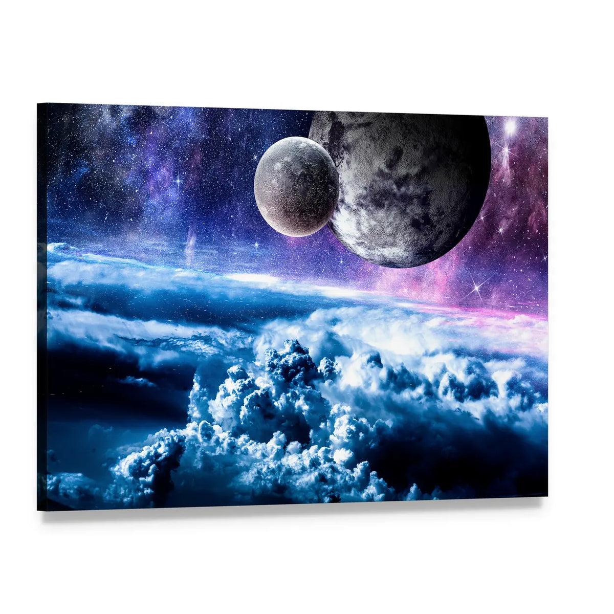 Starry Sky with Planets Canvas Wall Art, single panel gallery wrapped canvas, angled product view