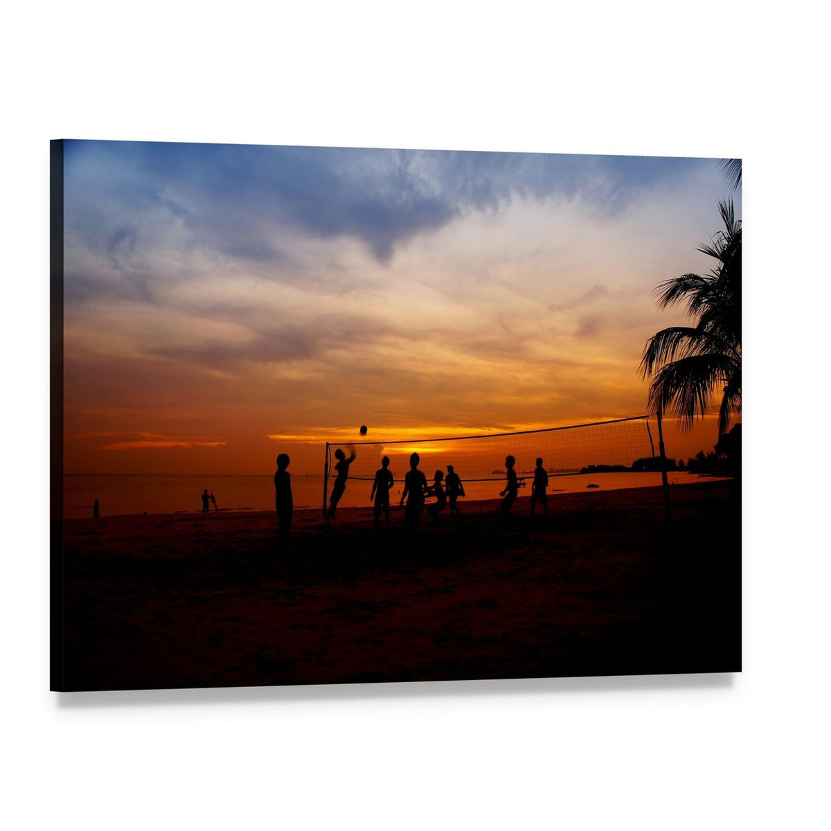 Volleyball Game Player Silhouette Canvas Wall Art, single panel gallery wrapped canvas, angled product view