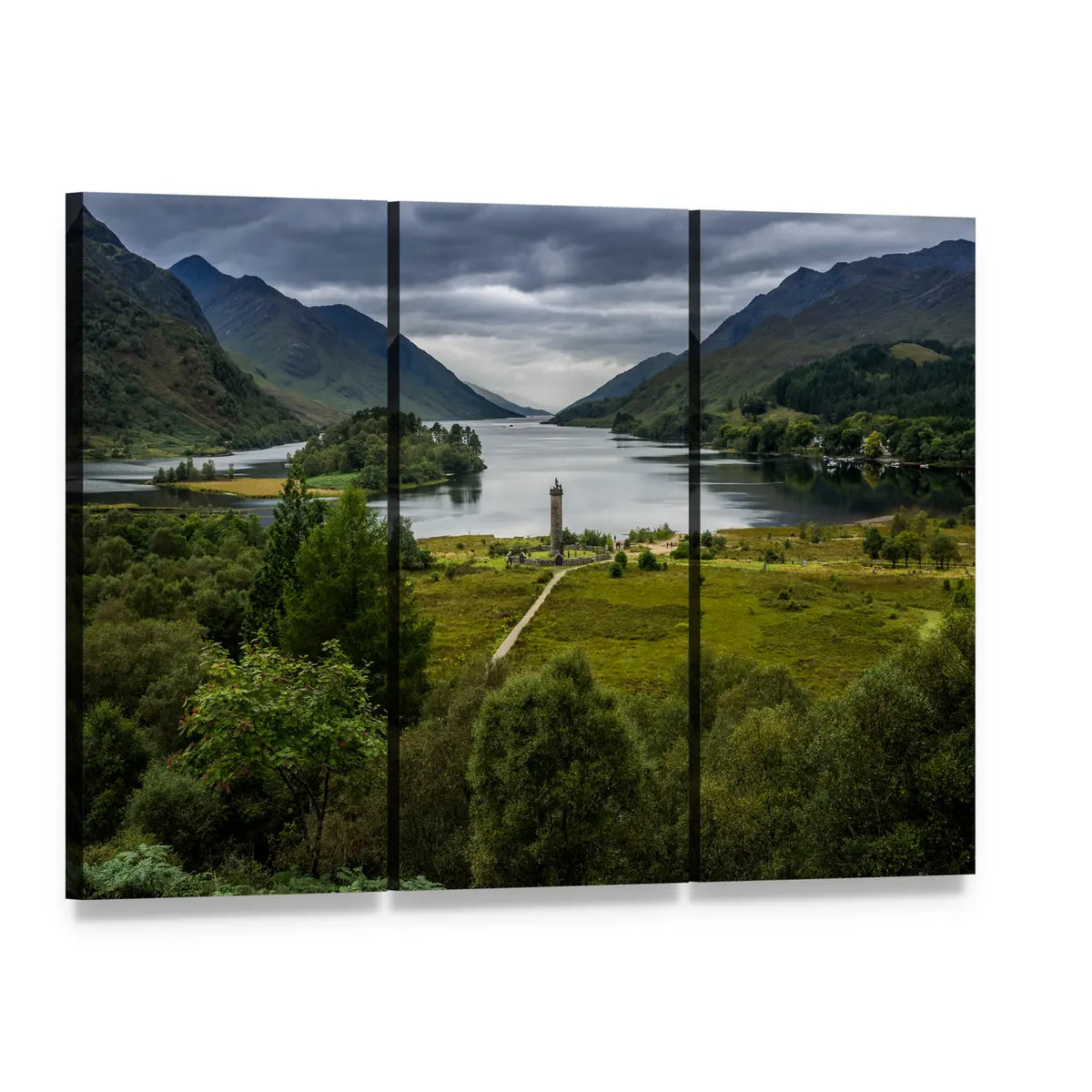 Shores of Loch Shiel Canvas Wall Art, 3 panel 3 Horizontal layout gallery wrapped canvas set, angled product view