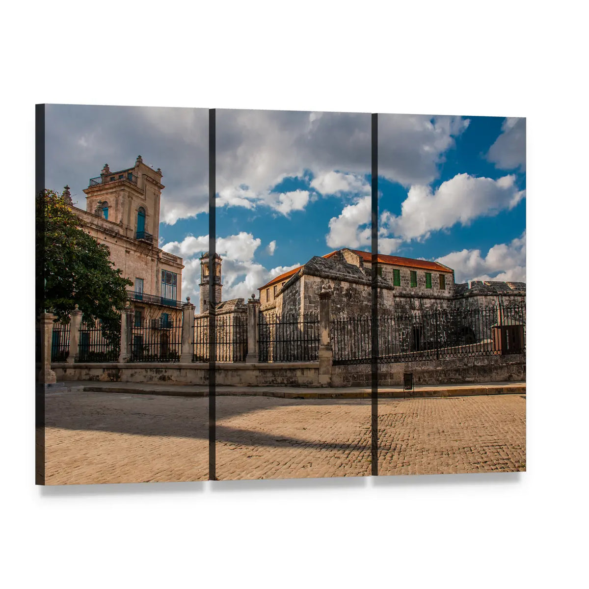 Old Fortress Castle Havana Canvas Wall Art, 3 panel 3 Horizontal layout gallery wrapped canvas set, angled product view