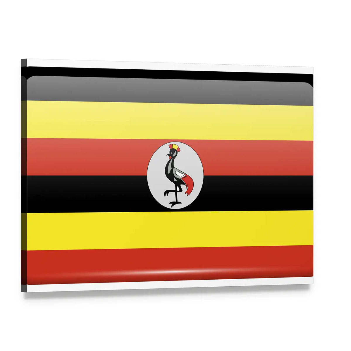 Uganda Flag with Grey Crowned Crane Canvas Wall Art, single panel gallery wrapped canvas, angled product view