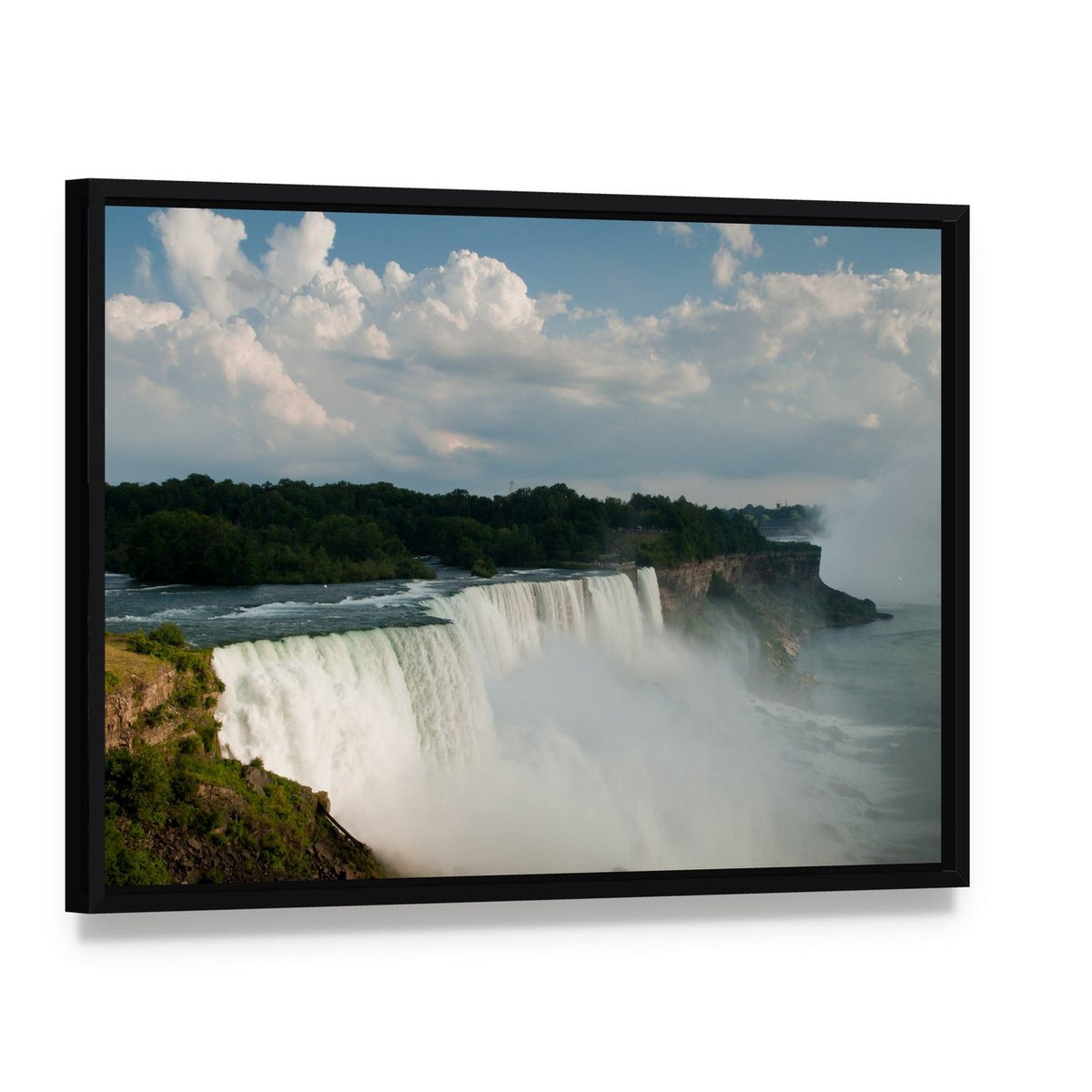 Niagara Falls from Us Side Canvas Wall Art, framed canvas in a black floater frame, angled product view