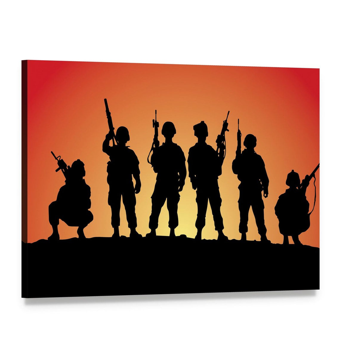 Military Soldiers Silhouettes Canvas Wall Art, single panel gallery wrapped canvas, angled product view