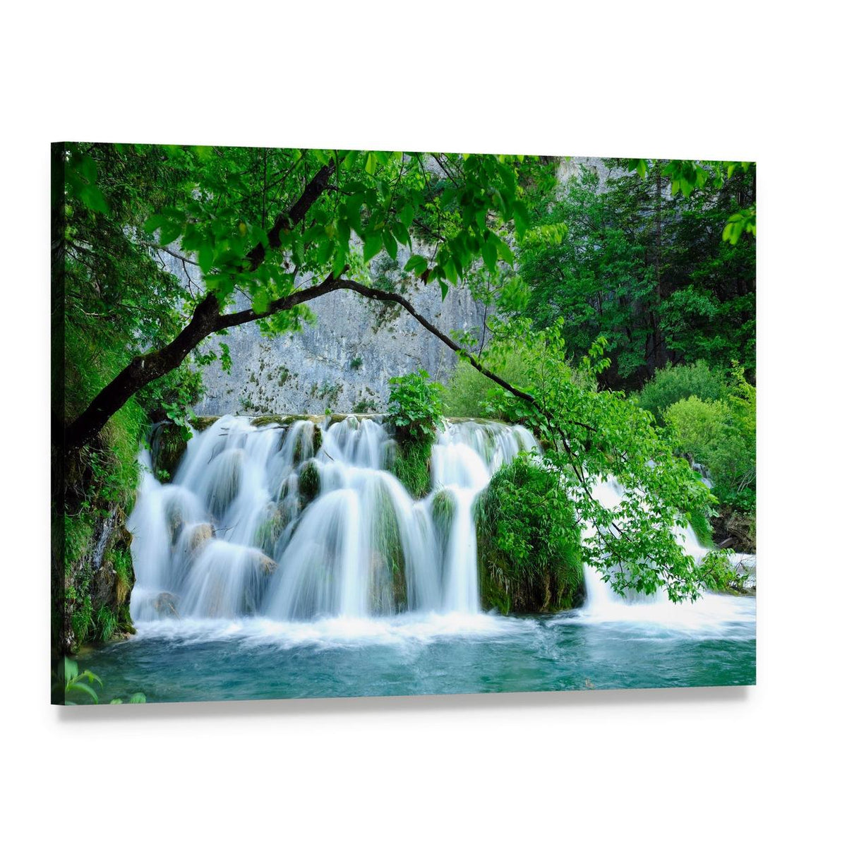Waterfalls in Plitvice Jezera National Park Canvas Wall Art, single panel gallery wrapped canvas, angled product view