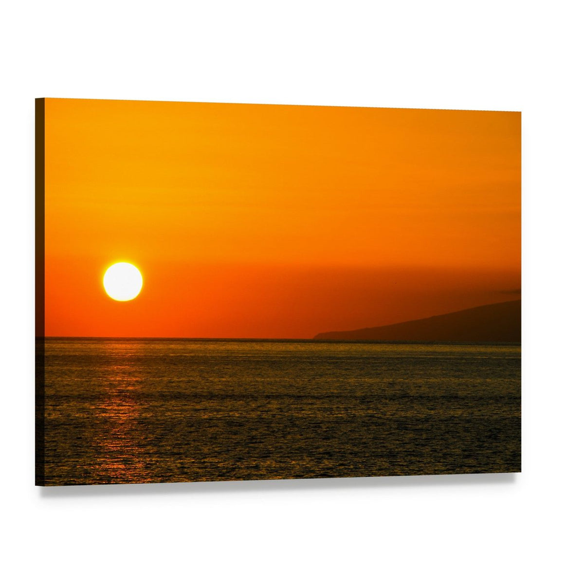Sunset Over Ocean and Island Canvas Wall Art, single panel gallery wrapped canvas, angled product view