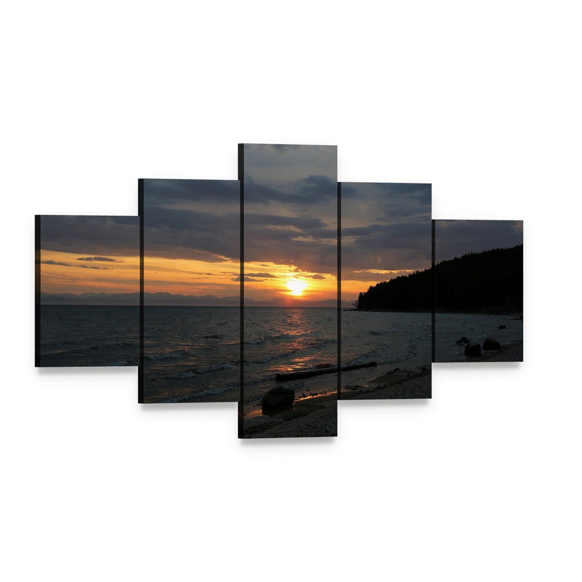 Baikal Lake at Sunset Canvas Wall Art, 5 panel 5 Star layout gallery wrapped canvas set, angled product view