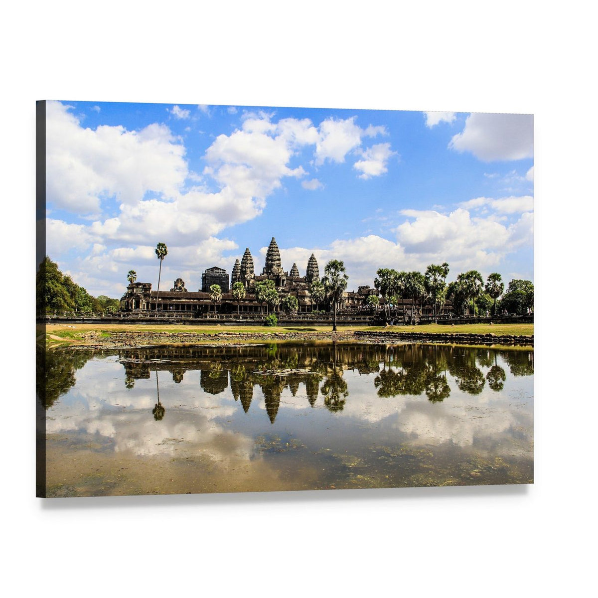 Angkor Wat Temple with Lake Reflection Canvas Wall Art, single panel gallery wrapped canvas, angled product view