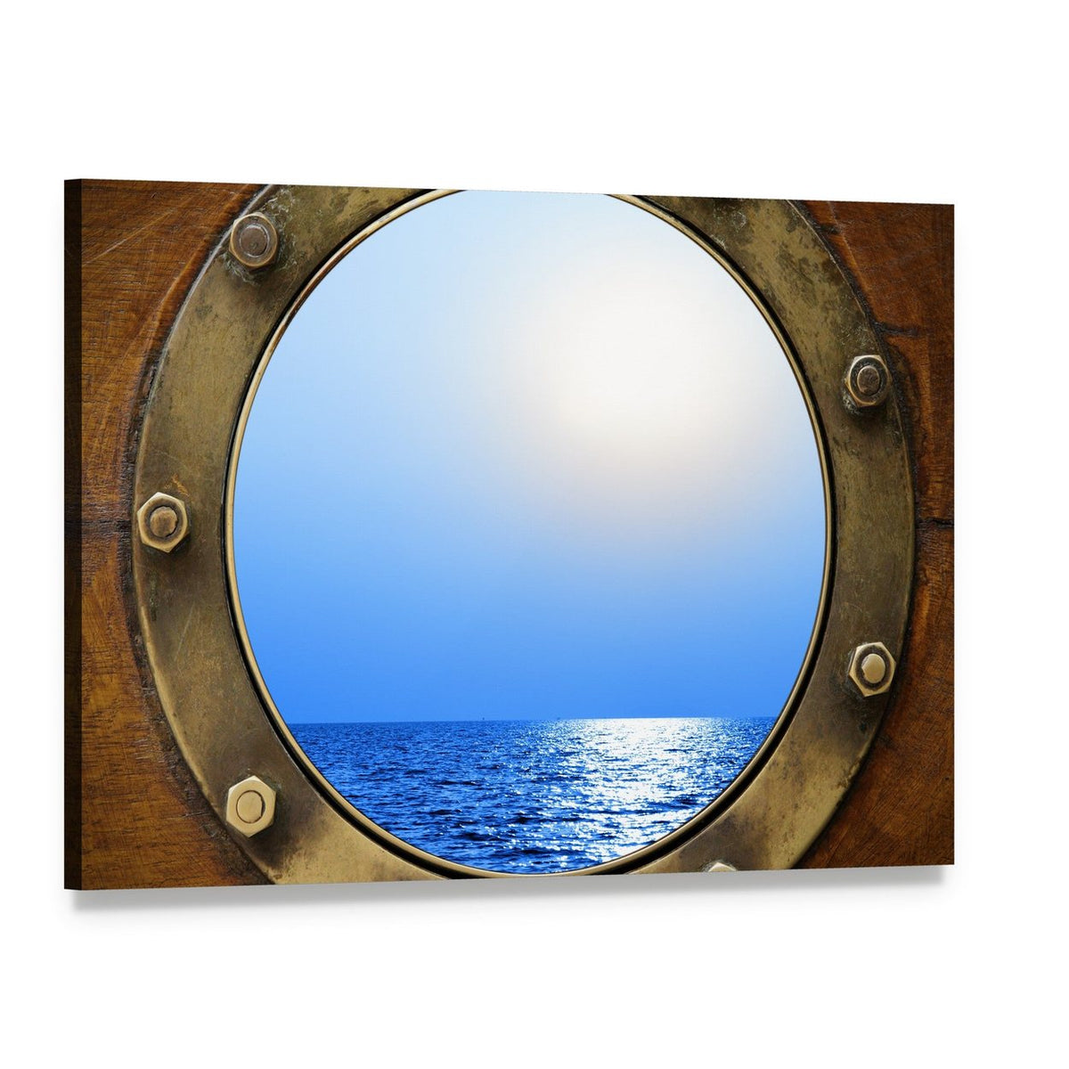 Boat Porthole Ocean View Canvas Wall Art, single panel gallery wrapped canvas, angled product view