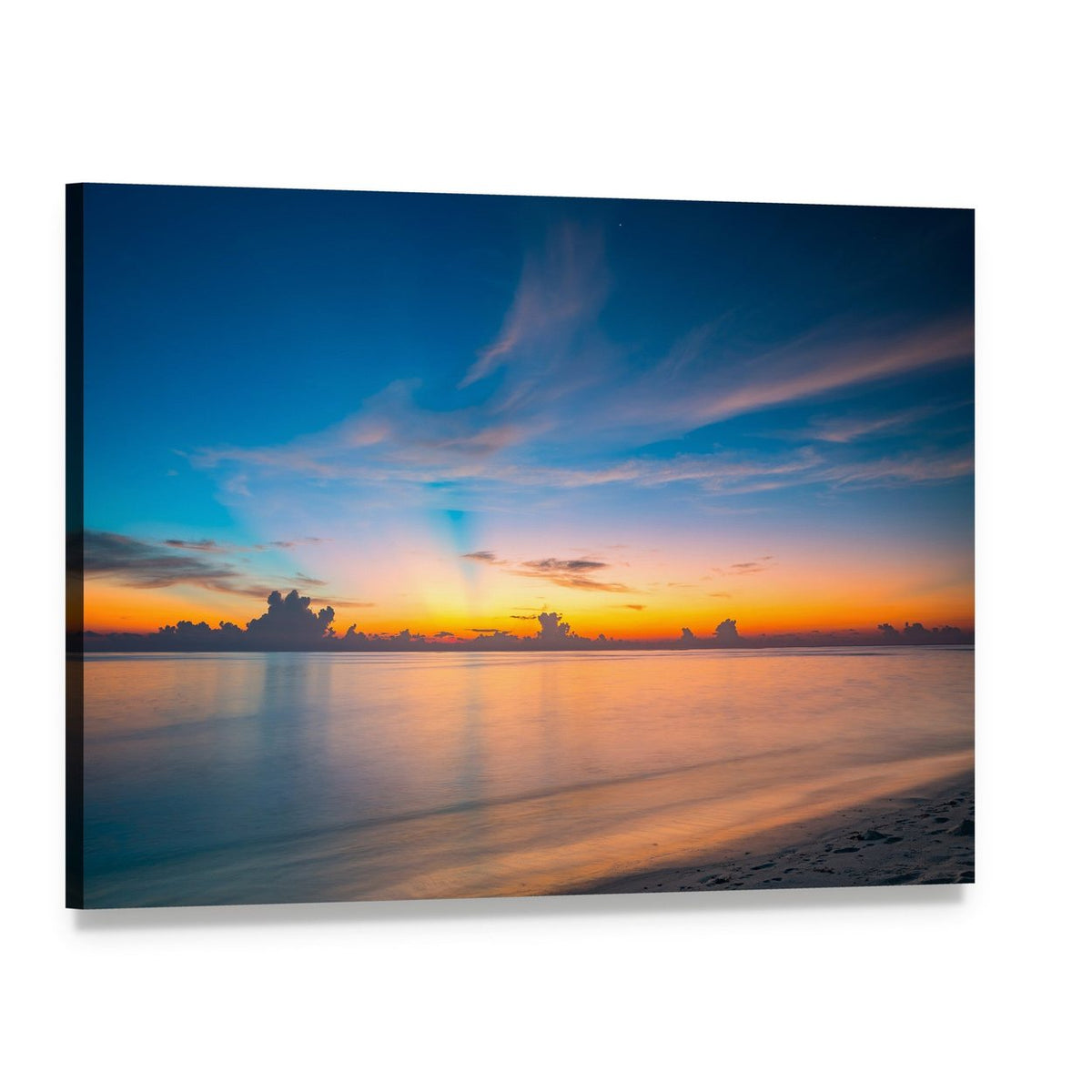 Maldives Sunset Over Ocean Canvas Wall Art, single panel gallery wrapped canvas, angled product view
