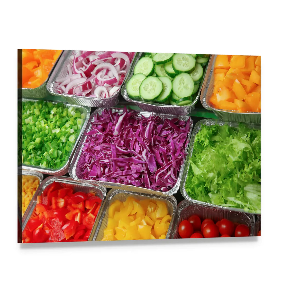 Colorful Salad Bar Close-up Canvas Wall Art, single panel gallery wrapped canvas, angled product view