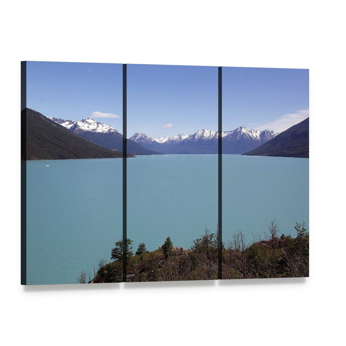 Argentino Lake Landscape Canvas Wall Art, 3 panel 3 Horizontal layout gallery wrapped canvas set, angled product view