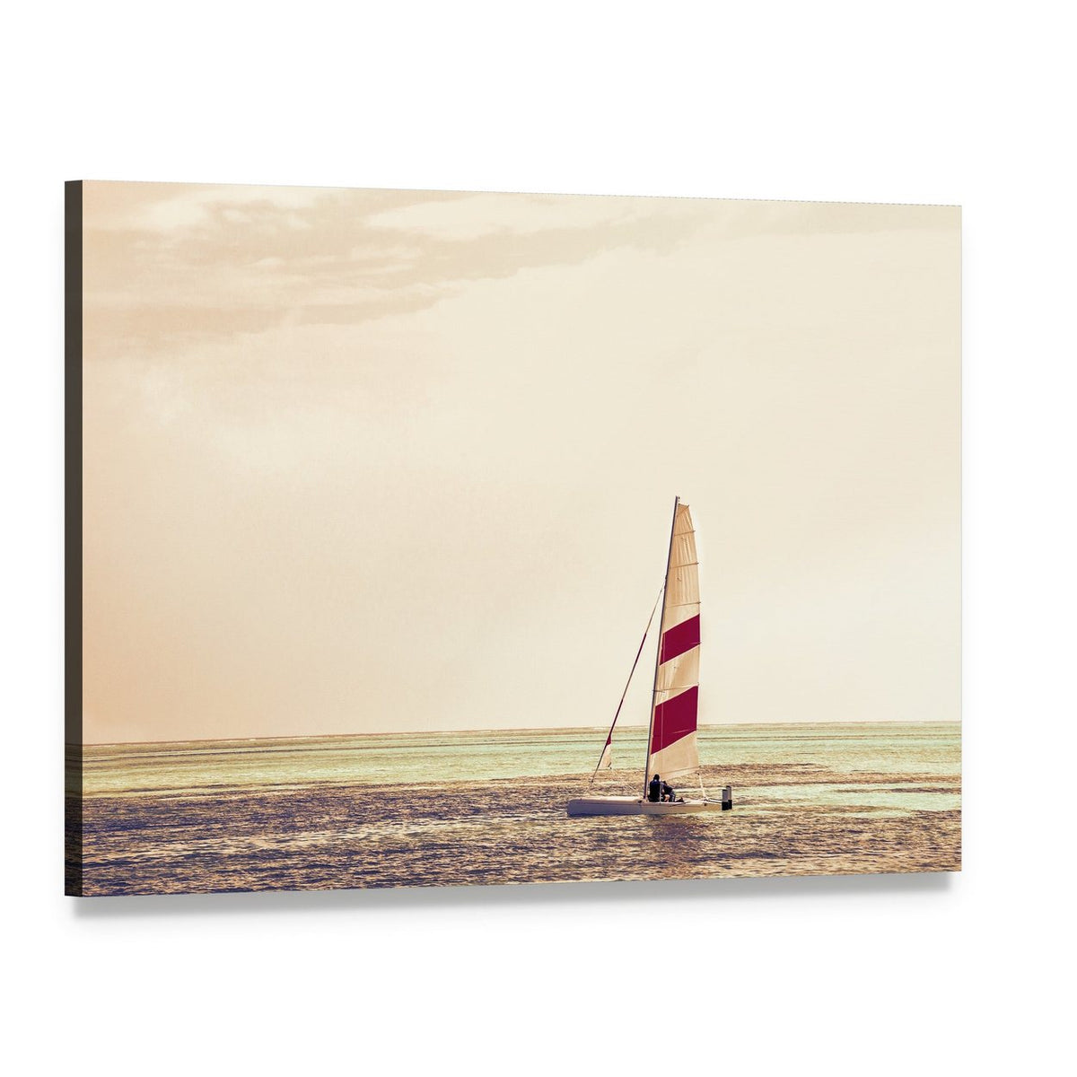 Windsurfing Board Against Azure Water Canvas Wall Art, single panel gallery wrapped canvas, angled product view
