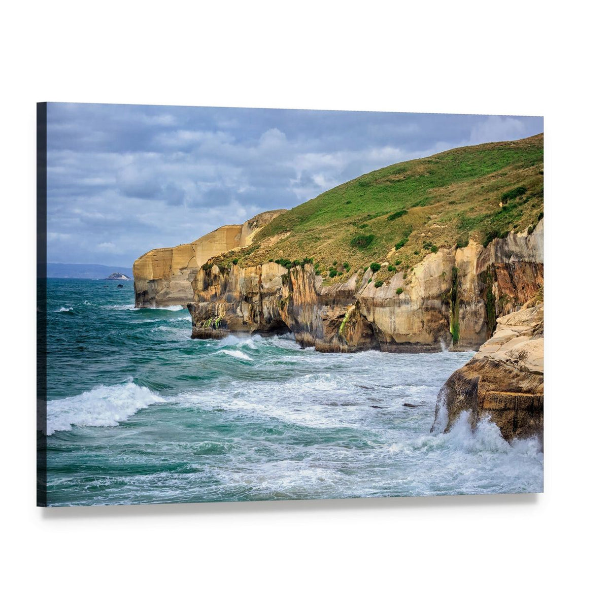 Coastal Cliffs with Grassy Hillside Canvas Wall Art, single panel gallery wrapped canvas, angled product view