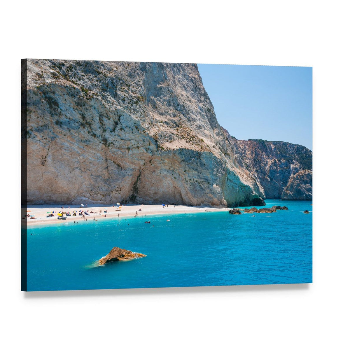 Porto Katsiki Beach Cliffs and Sea Canvas Wall Art, single panel gallery wrapped canvas, angled product view