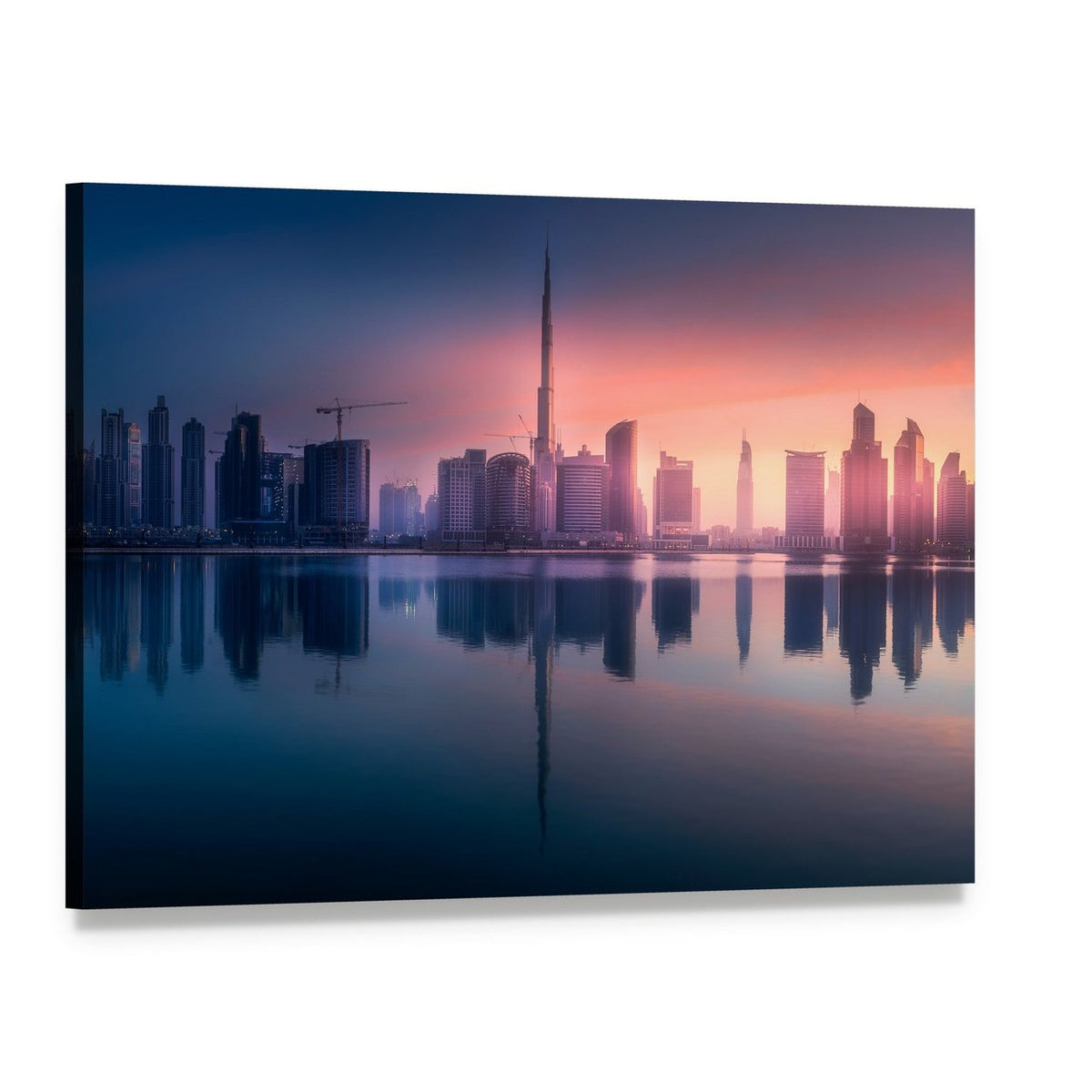 Dubai Business Bay Skyline at Sunset Canvas Wall Art, single panel gallery wrapped canvas, angled product view