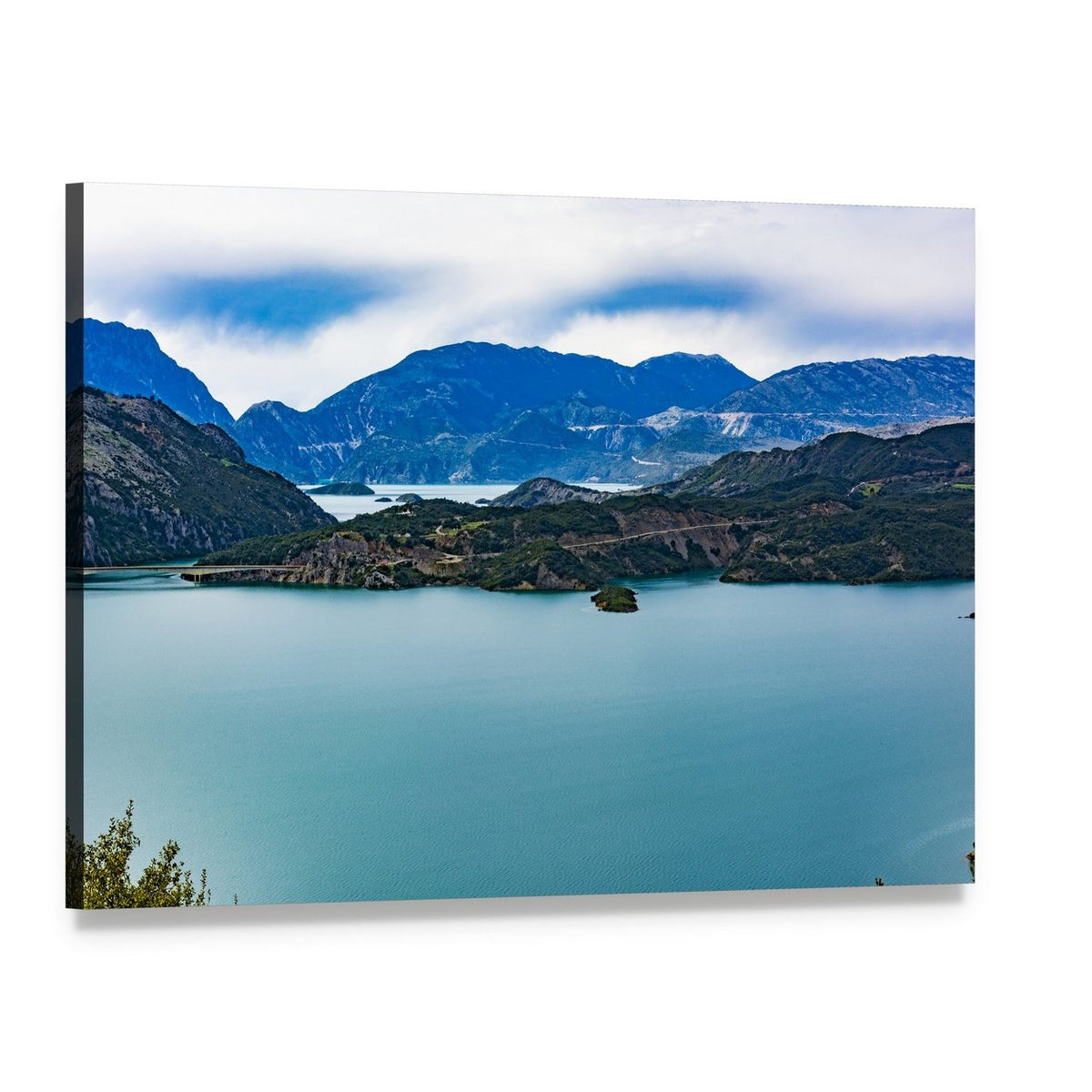 Lake Kremasta View Canvas Wall Art, single panel gallery wrapped canvas, angled product view