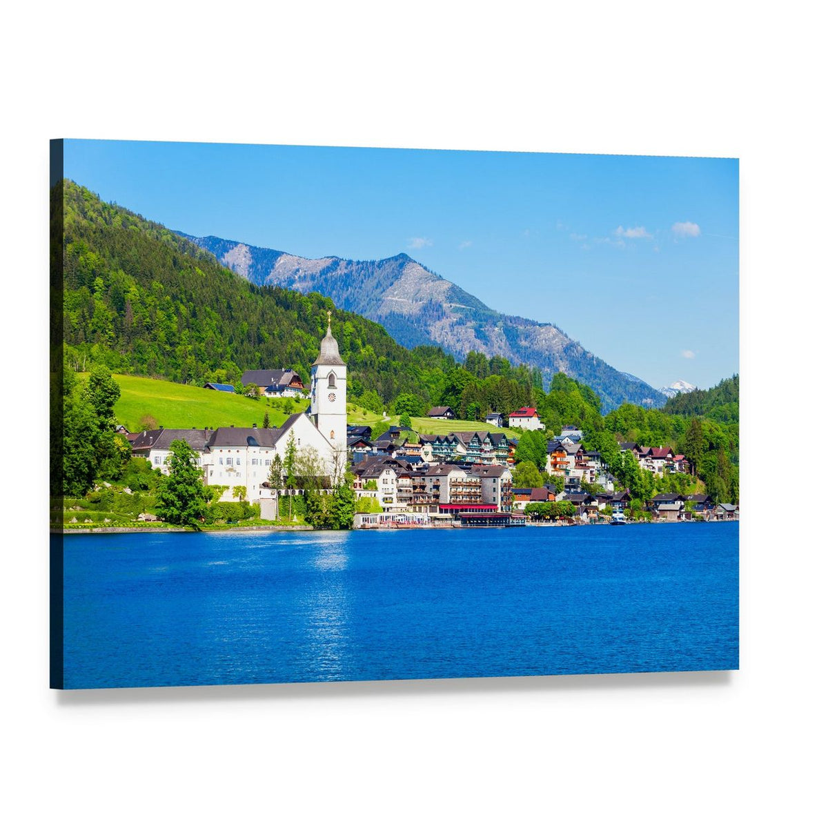 St Wolfgang Church by the Lake Canvas Wall Art, single panel gallery wrapped canvas, angled product view