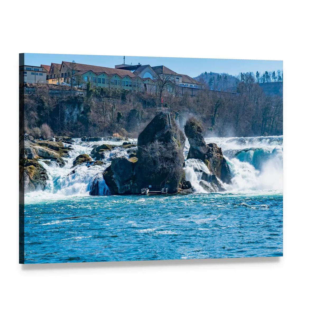 Rhine Falls Canvas Wall Art, single panel gallery wrapped canvas, angled product view