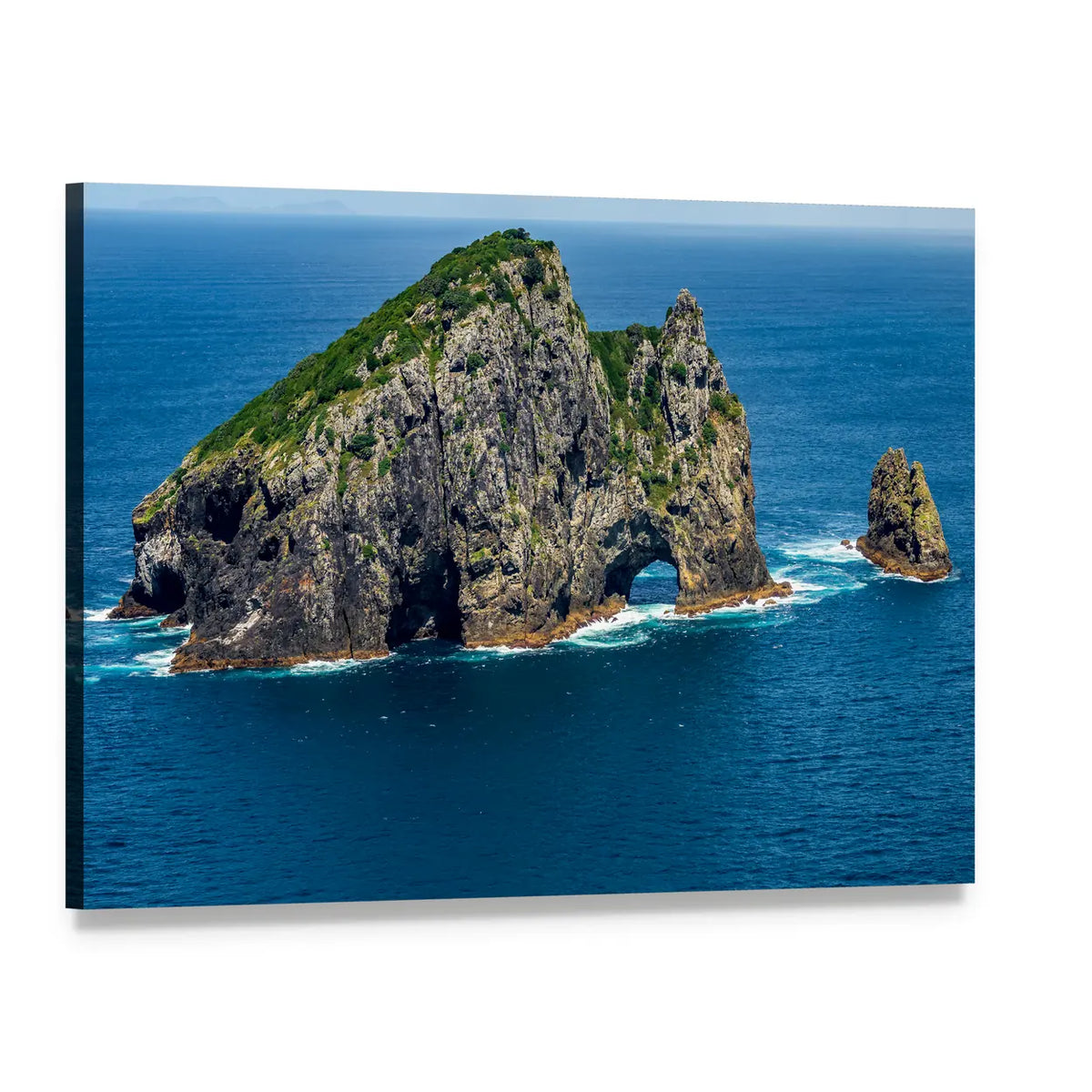 Motukokako Island Sea Arch Canvas Wall Art, single panel gallery wrapped canvas, angled product view