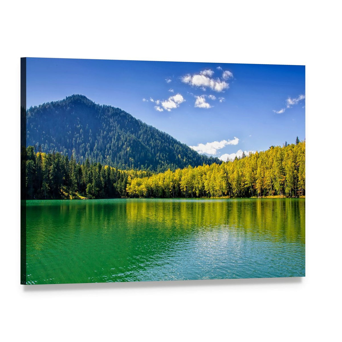 Siberian Lake Reflection Canvas Wall Art, single panel gallery wrapped canvas, angled product view