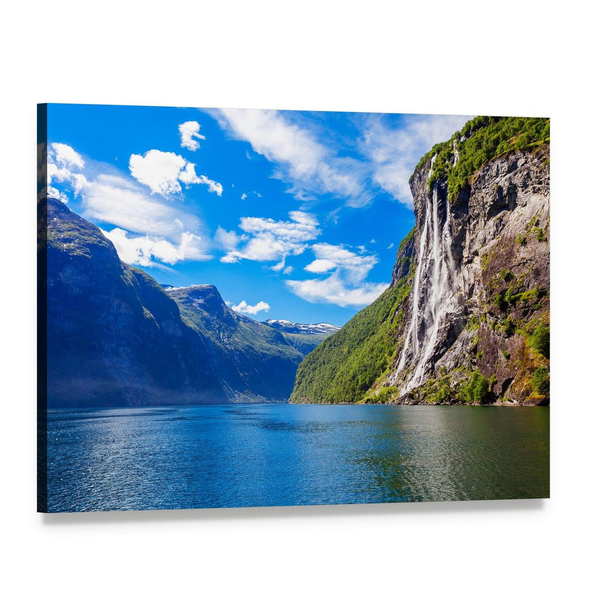 Seven Sisters Waterfall in Norway Canvas Wall Art, single panel gallery wrapped canvas, angled product view