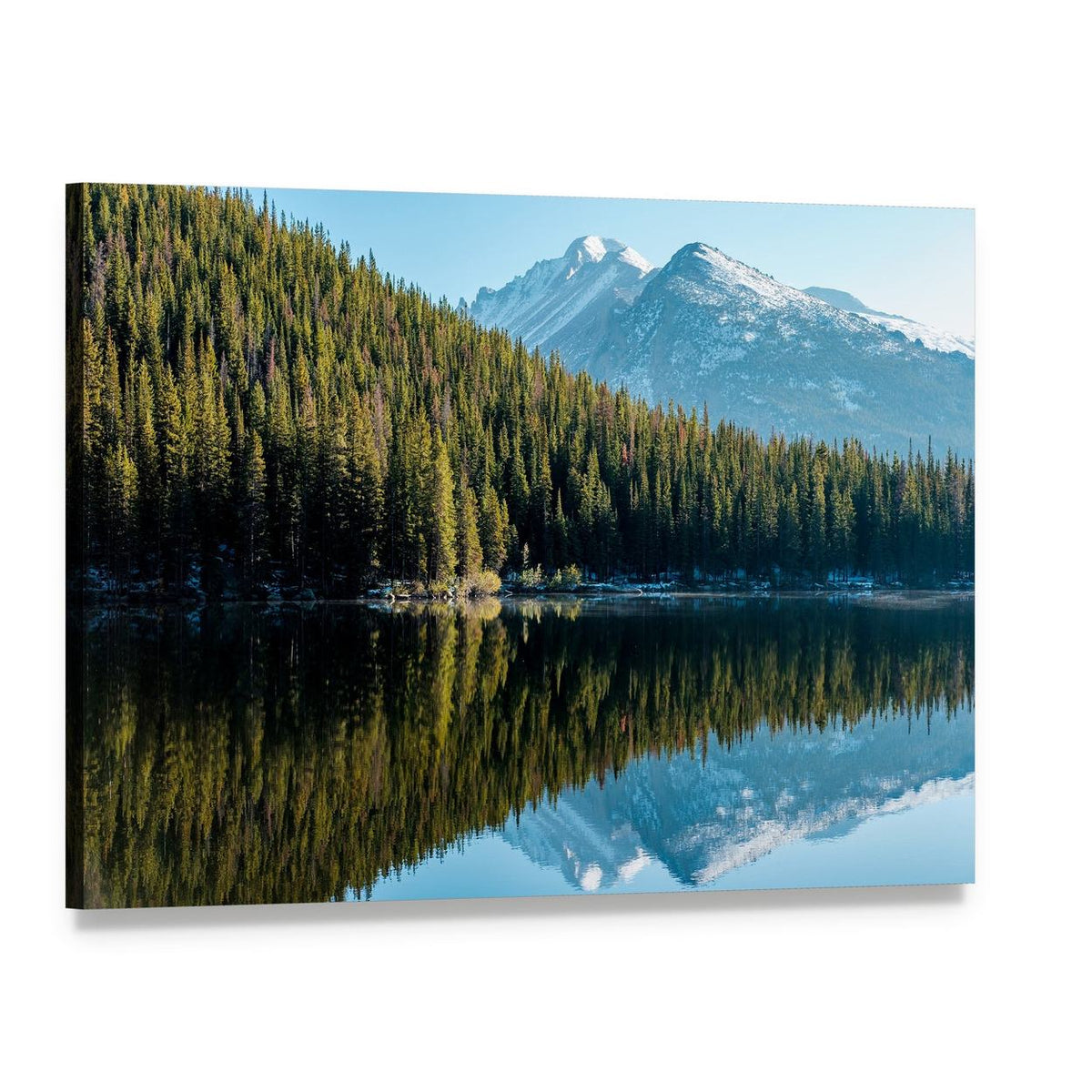 Bear Lake Reflection Canvas Wall Art, single panel gallery wrapped canvas, angled product view