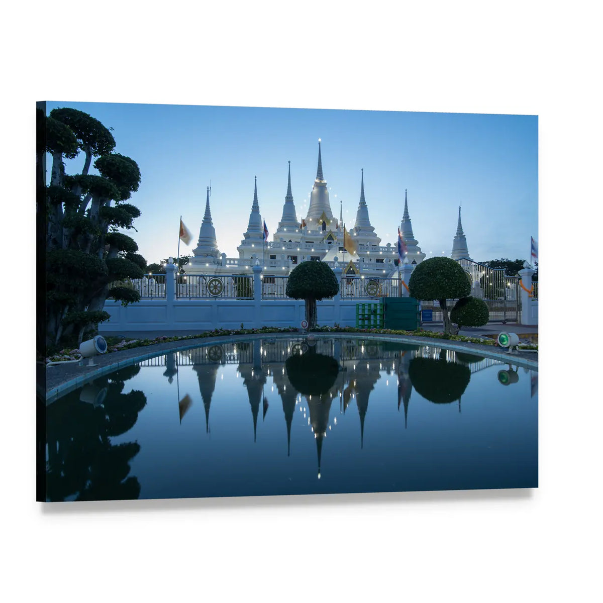 Asokaram White Temple at Dusk Canvas Wall Art, single panel gallery wrapped canvas, angled product view