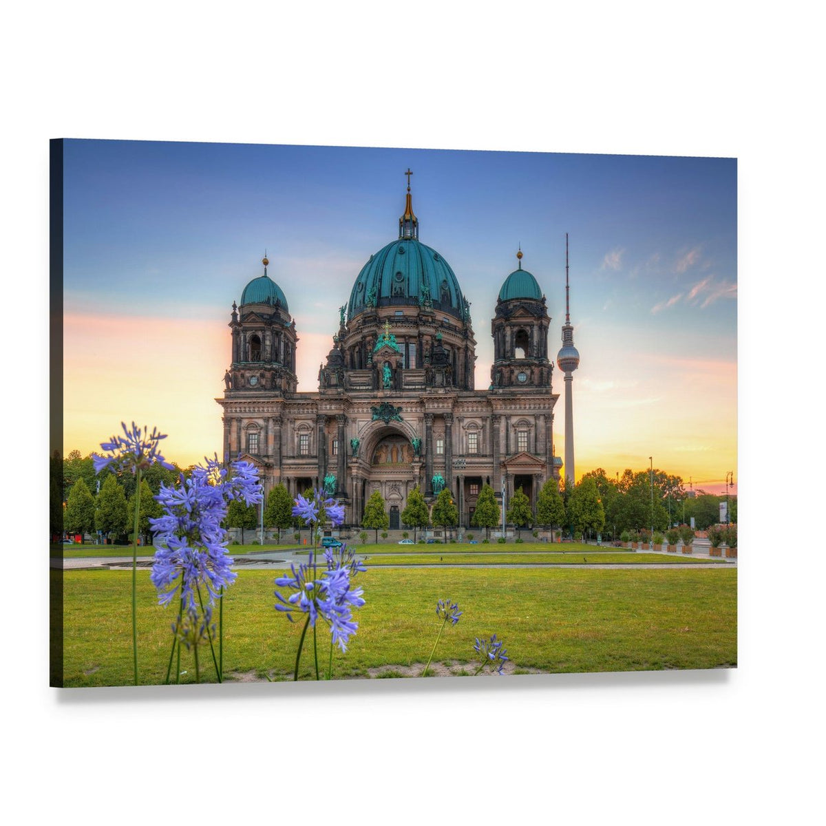 Berlin Cathedral at Sunrise Canvas Wall Art, single panel gallery wrapped canvas, angled product view