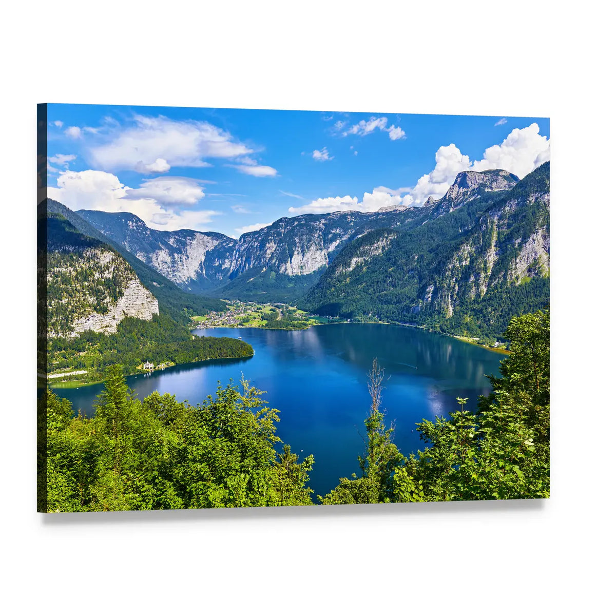Lake Hallstattersee Canvas Wall Art, single panel gallery wrapped canvas, angled product view