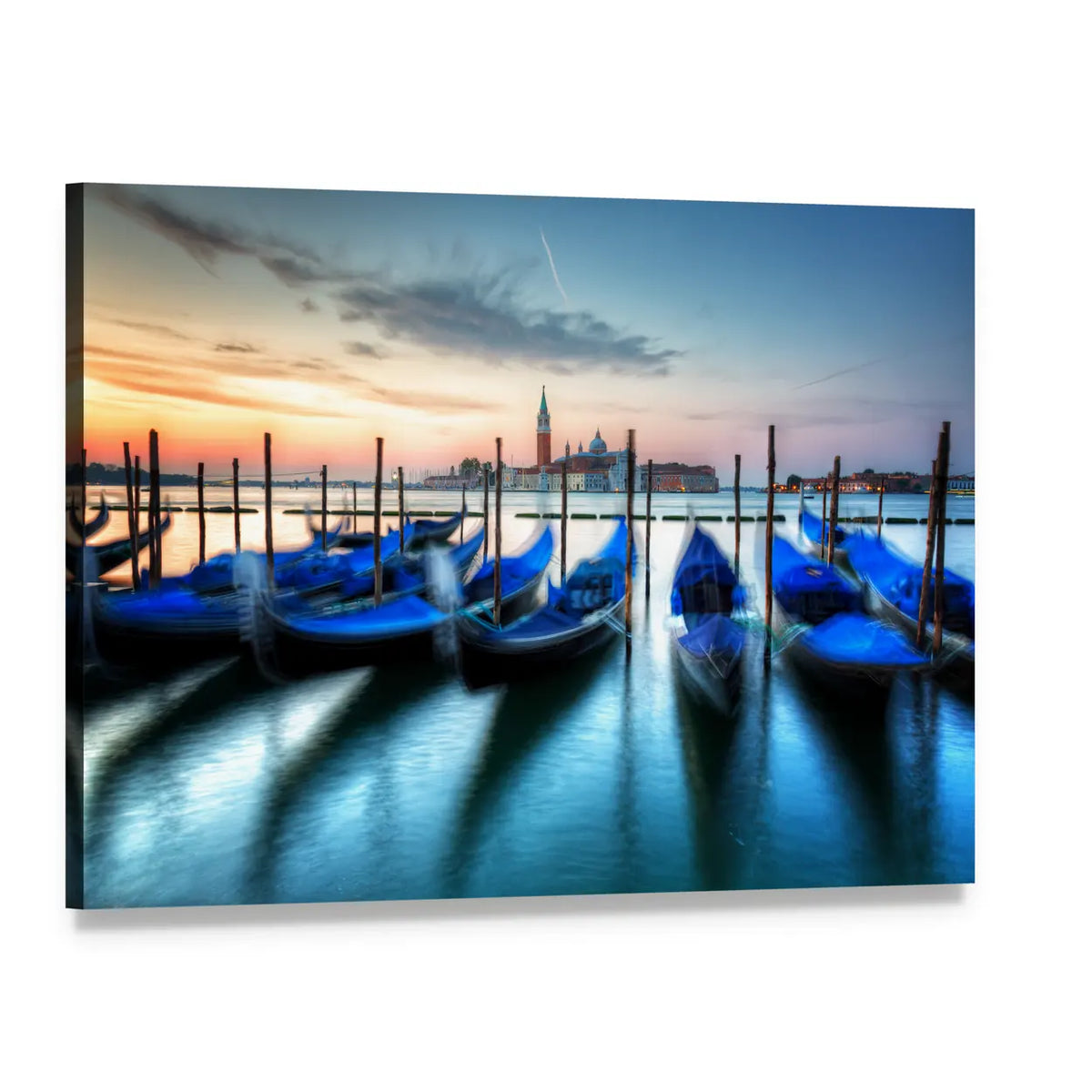 Gondolas and San Giorgio Maggiore at Sunset Canvas Wall Art, single panel gallery wrapped canvas, angled product view
