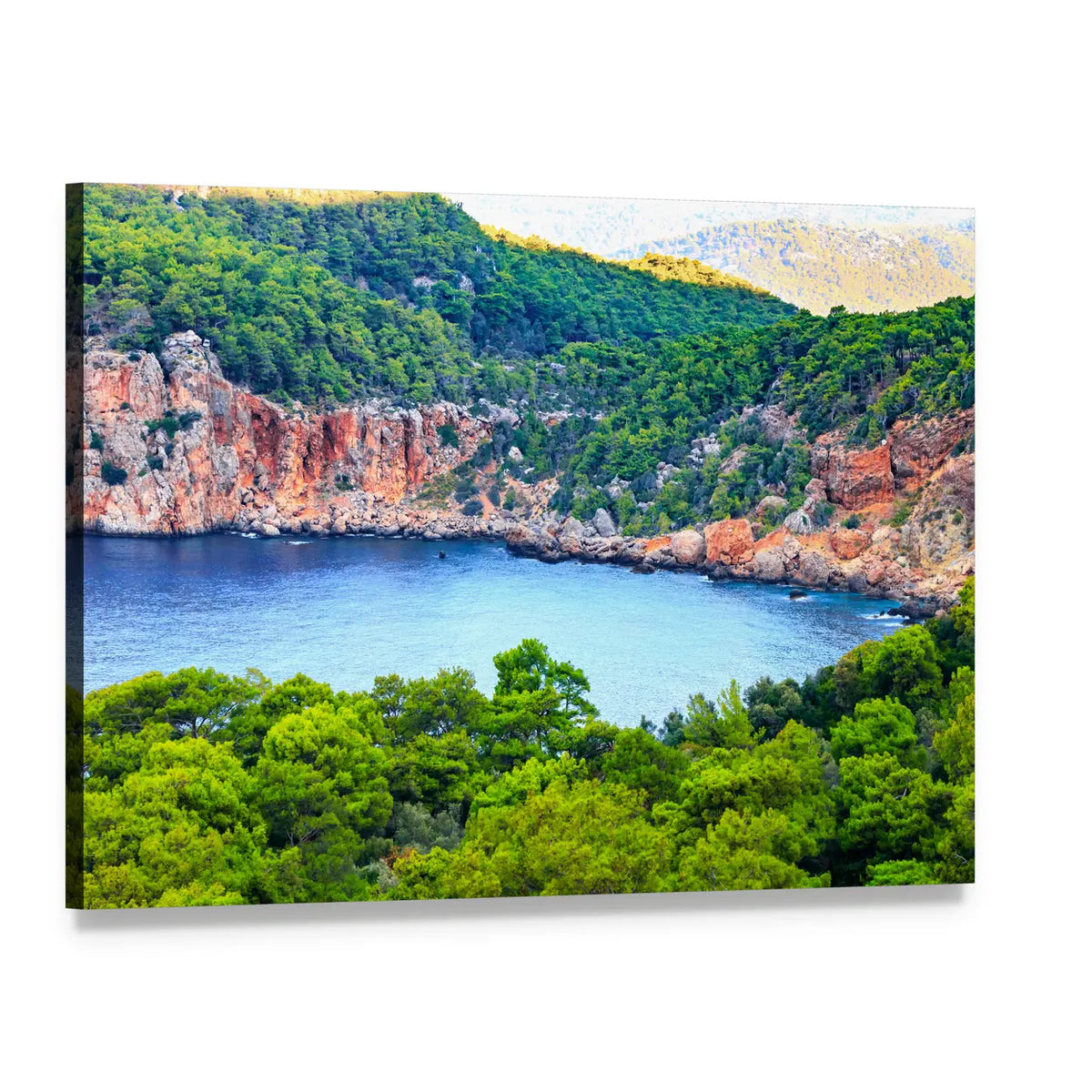 Mediterranean Bay with Turquoise Water Canvas Wall Art, single panel gallery wrapped canvas, angled product view