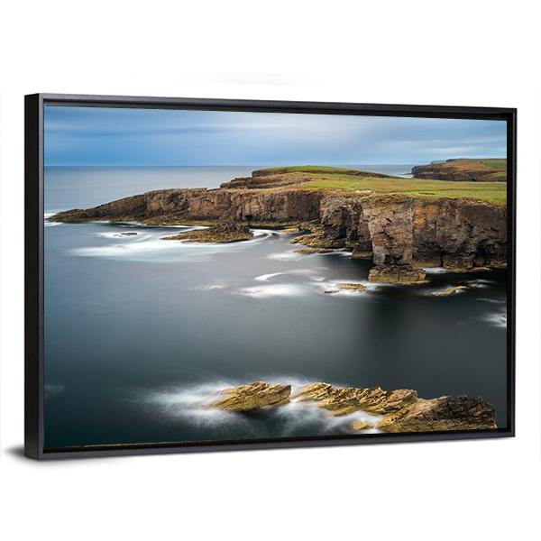 Castle Rock at Misty Coastal Cliffs Canvas Wall Art