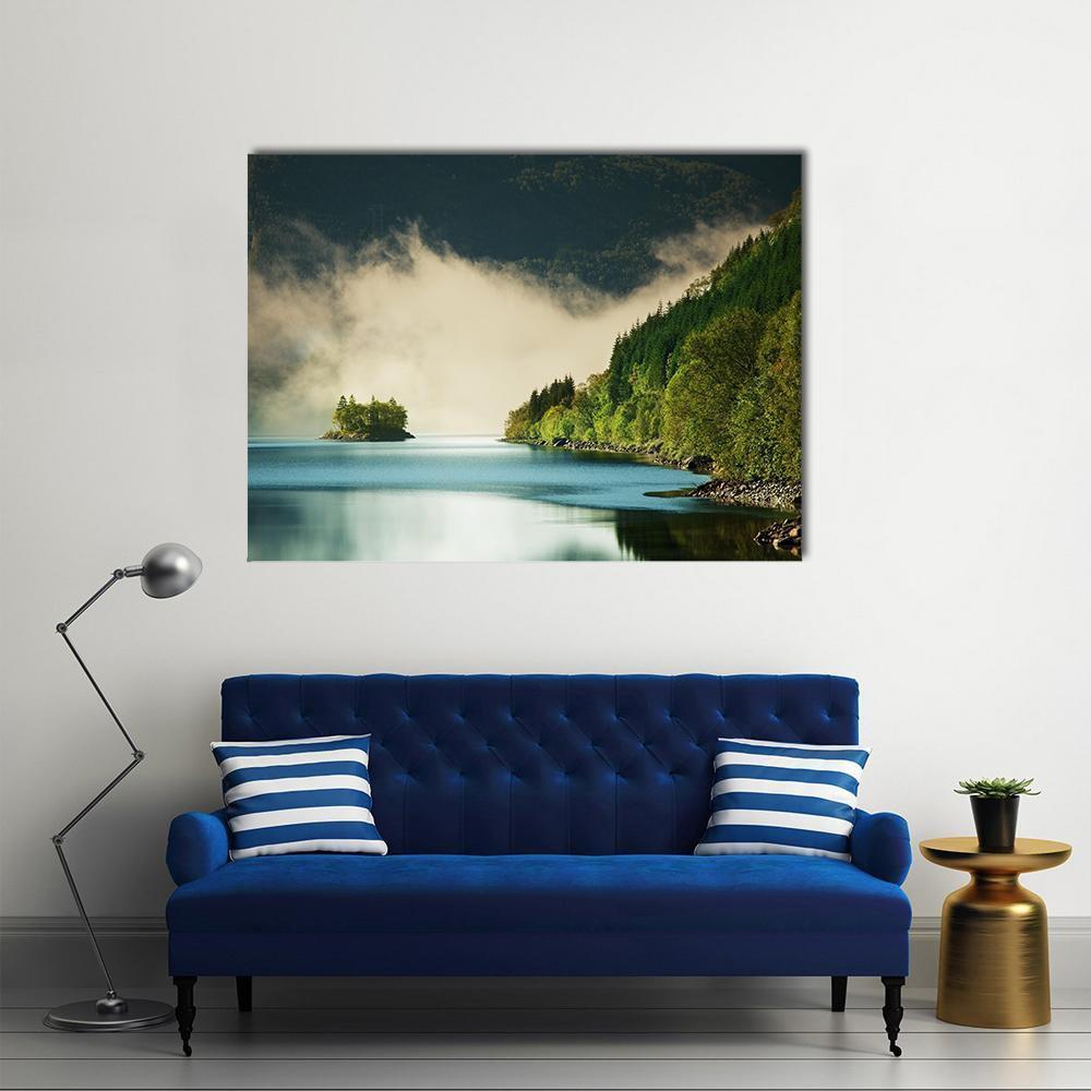 Fog On Lake Canvas Wall Art-1 Piece-Gallery Wrap-36" x 24"-Tiaracle