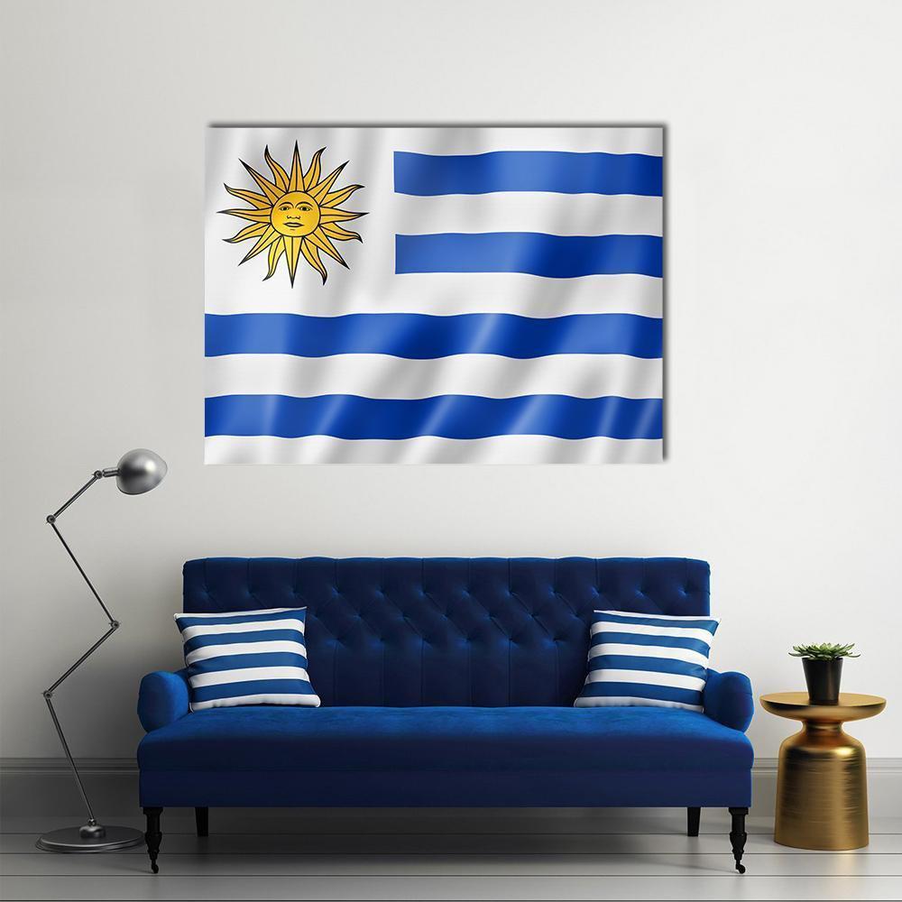 Uruguay Flag On Satin Texture Canvas Wall Art-1 Piece-Gallery Wrap-36" x 24"-Tiaracle