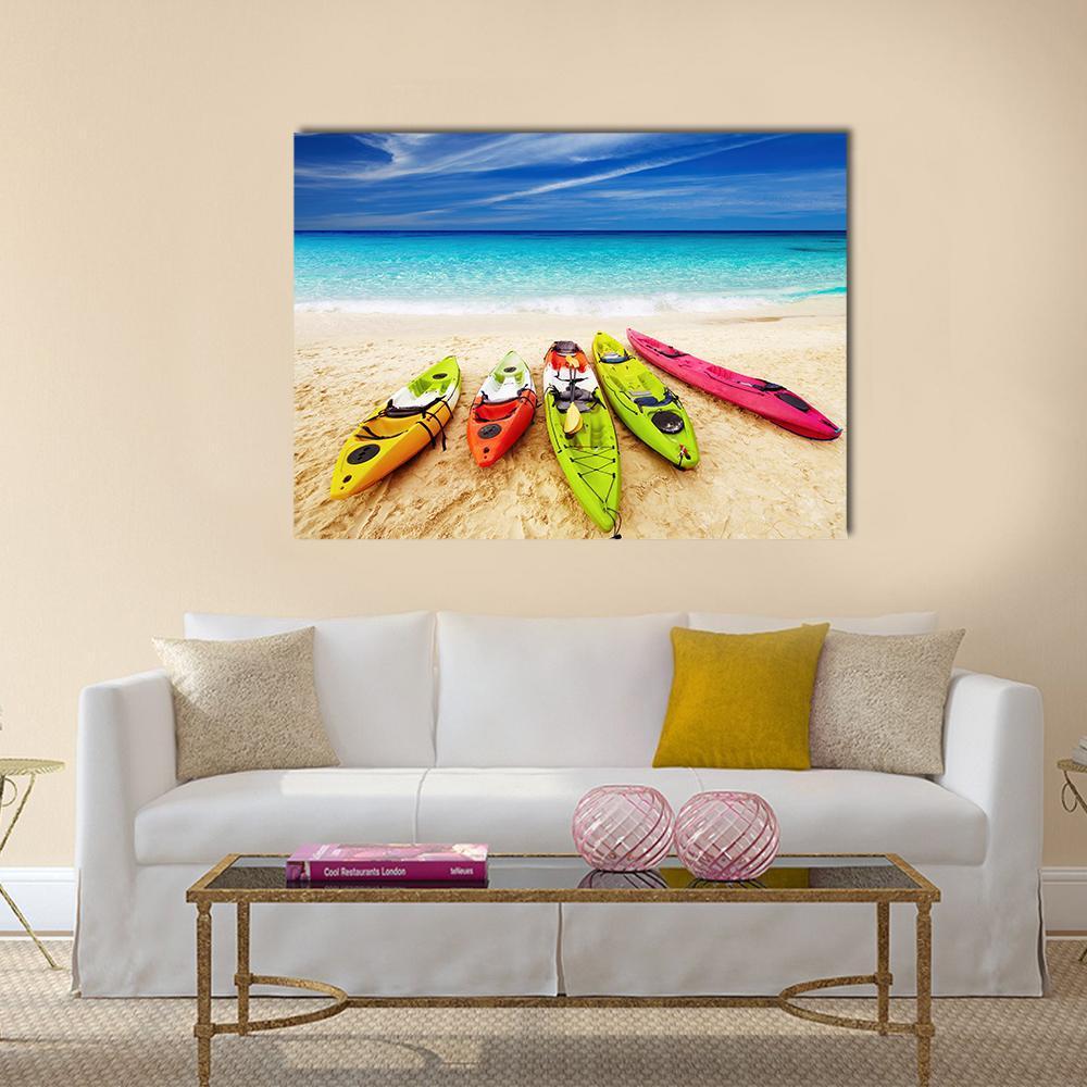 Colorful Kayaks On Beach Canvas Wall Art-1 Piece-Gallery Wrap-36" x 24"-Tiaracle