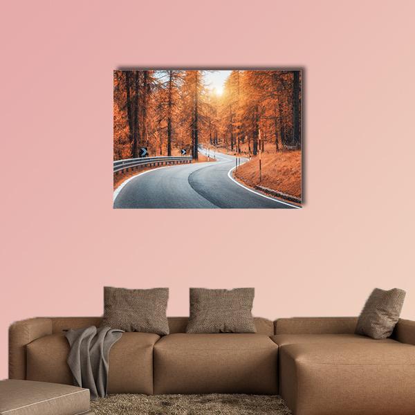 Road In Autumn Forest At Sunset Canvas Wall Art-1 Piece-Gallery Wrap-36" x 24"-Tiaracle