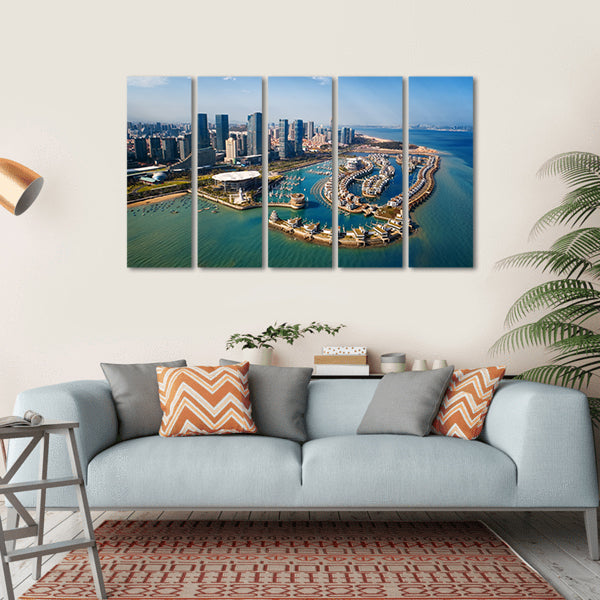 Xiamen City From Air In Fujian China Canvas Wall Art-5 Horizontal-Gallery Wrap-22" x 12"-Tiaracle