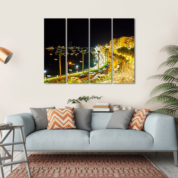 City At Night Malta Canvas Wall Art-4 Horizontal-Gallery Wrap-34" x 24"-Tiaracle