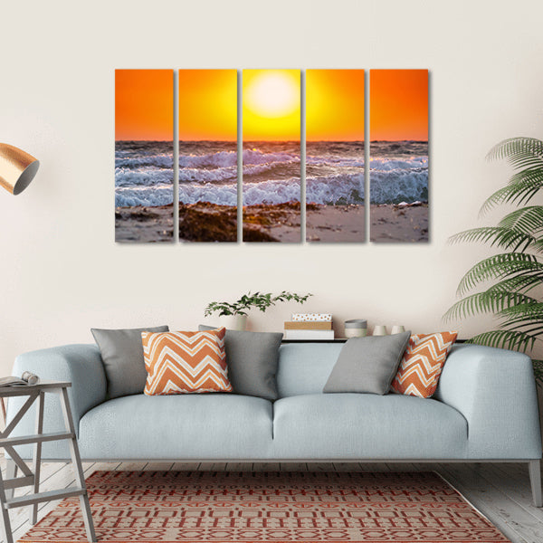 Summer Sunrise Above The Stormy Sea Canvas Wall Art-5 Horizontal-Gallery Wrap-22" x 12"-Tiaracle