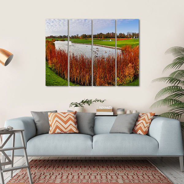 Pond & Green Meadow Canvas Wall Art-4 Horizontal-Gallery Wrap-34" x 24"-Tiaracle