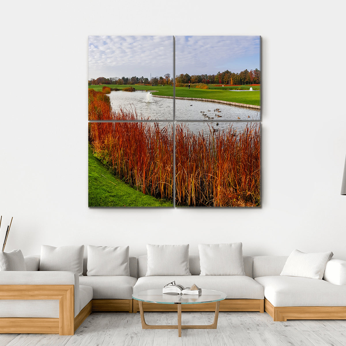 Pond & Green Meadow Canvas Wall Art-4 Square-Gallery Wrap-17" x 17"-Tiaracle