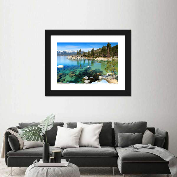 Lake Tahoe Turquoise Lake and Snowy Peaks Canvas Wall Art