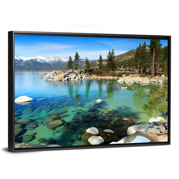 Lake Tahoe Turquoise Lake and Snowy Peaks Canvas Wall Art