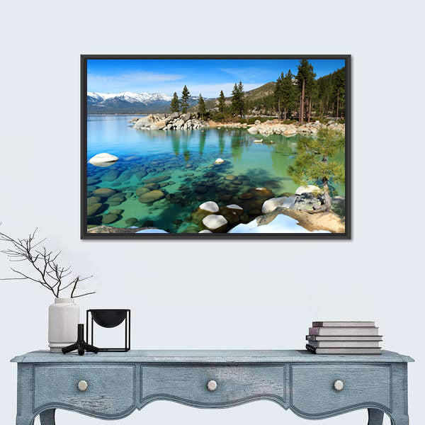 Lake Tahoe Turquoise Lake and Snowy Peaks Canvas Wall Art