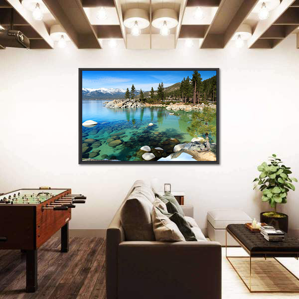 Lake Tahoe Turquoise Lake and Snowy Peaks Canvas Wall Art
