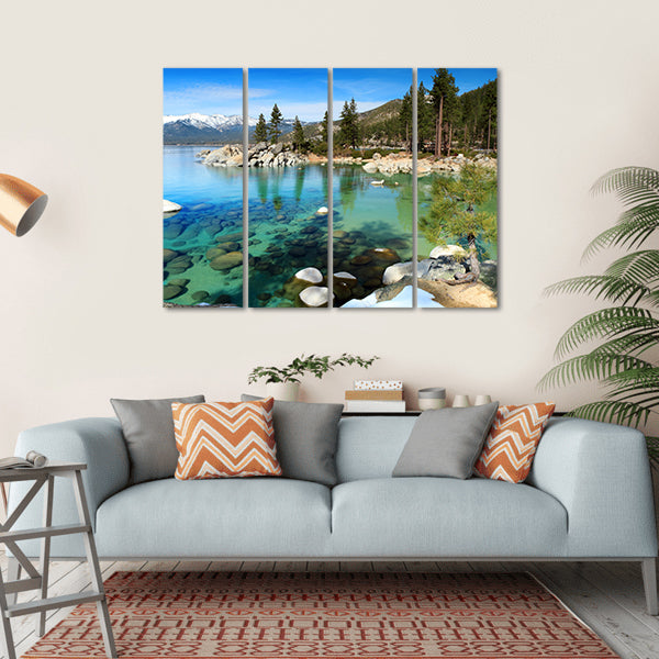Lake Tahoe Turquoise Lake and Snowy Peaks Canvas Wall Art