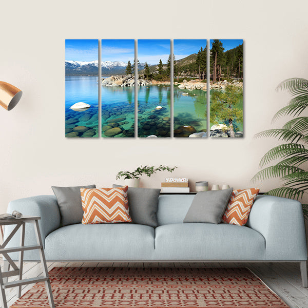Lake Tahoe Turquoise Lake and Snowy Peaks Canvas Wall Art