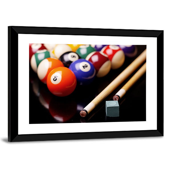 Billiard Balls With Cues Canvas Wall Art