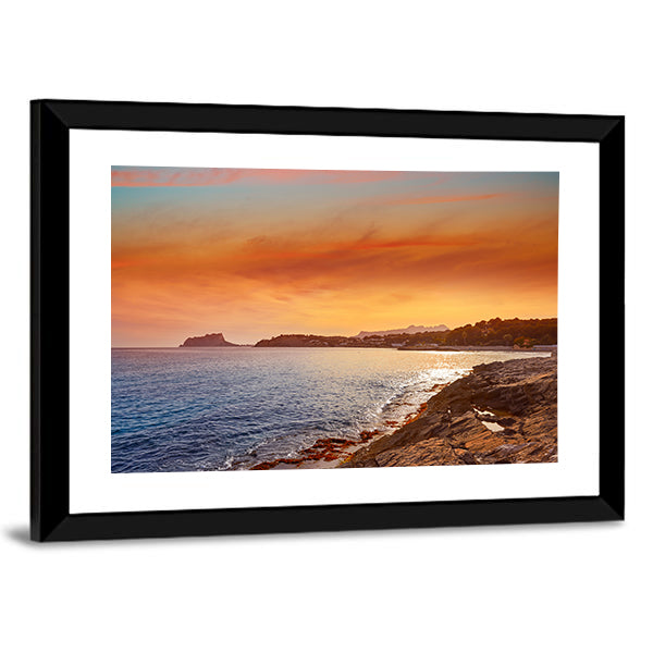 Moraira Beach At Sunset Canvas Wall Art-1 Piece-Framed Print-20" x 16"-Tiaracle