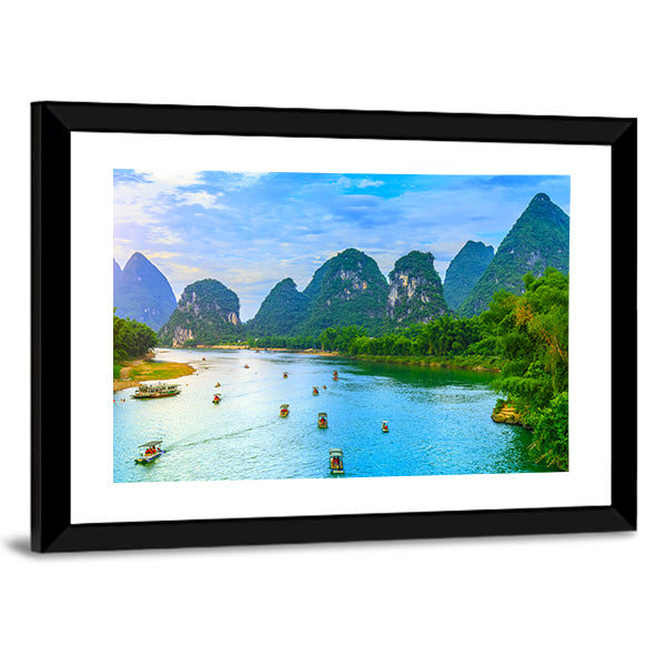 Guilin Lijiang River landscape in Yangshuo Canvas Wall Art-1 Piece-Framed Print-42" x 14"-Tiaracle